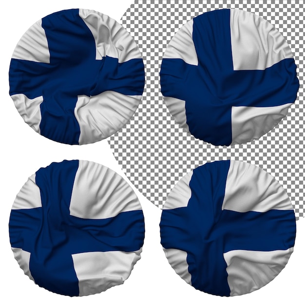 PSD finnland-flagge, runde form, isoliert, unterschiedlicher wehender stil, bump-textur, 3d-rendering