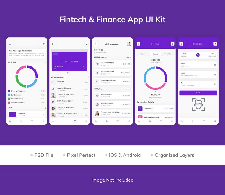 PSD fintech amp finance app ui kit