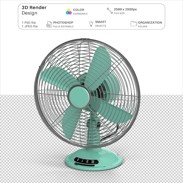Fio PSD de modelagem 3D de desenho animado de ventilador de refrigeração