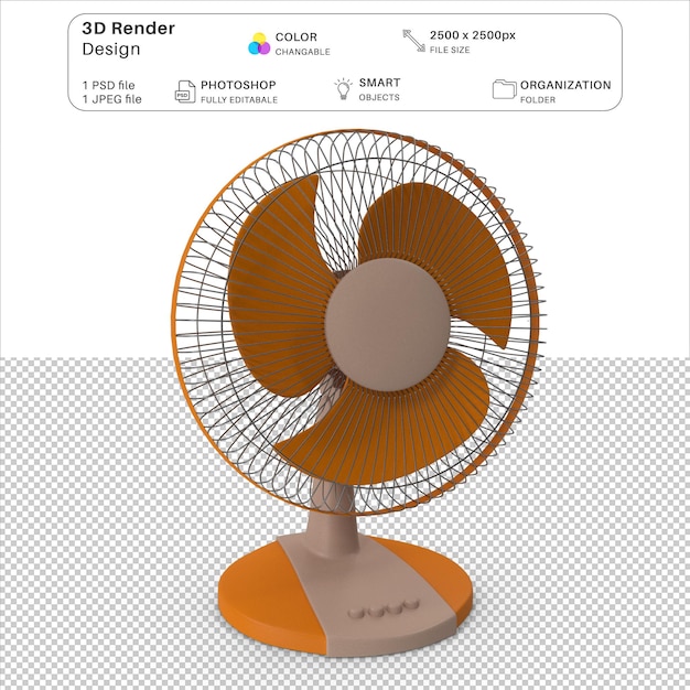 PSD fio psd de modelagem 3d de desenho animado de ventilador de refrigeração