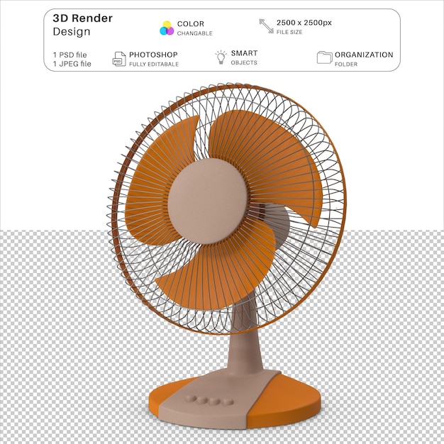 PSD fio psd de modelagem 3d de desenho animado de ventilador de refrigeração