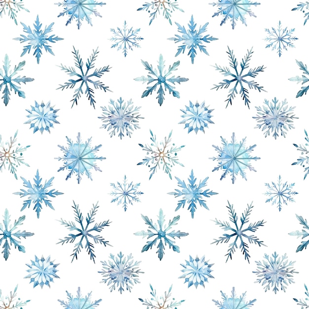 Fiocchi di neve ad acquerello a pattern senza cuciture Fiocchi di neve blu isolati su uno sfondo trasparente