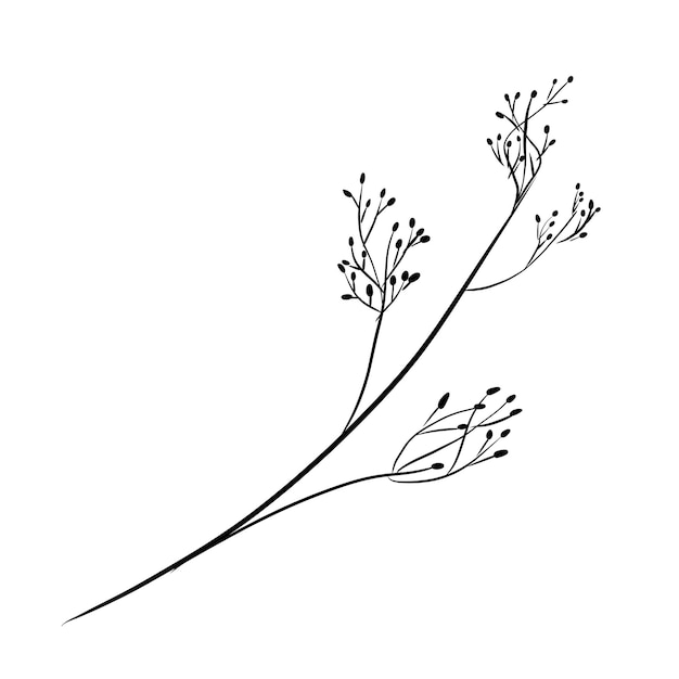 Fiocco di erba con piccoli grani illustrazione in bianco e nero stile digitale semplice