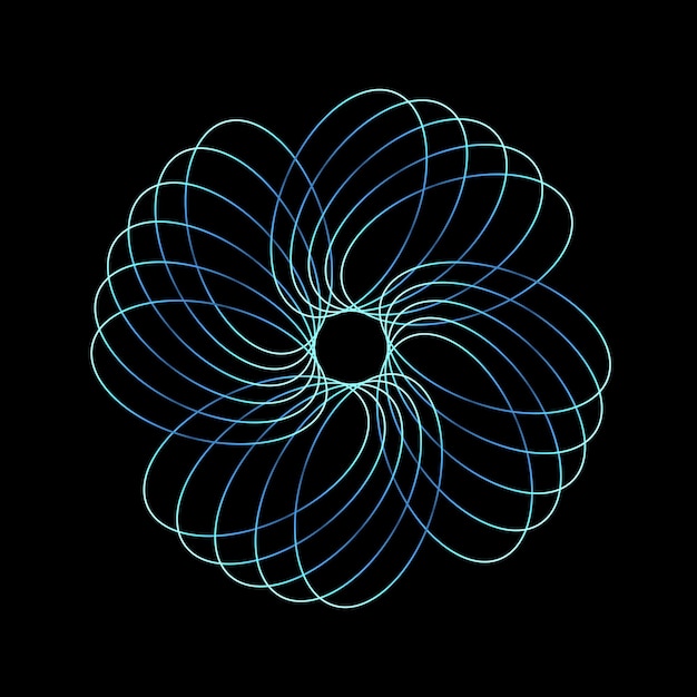 Fiore a spirale blu astratto su sfondo nero