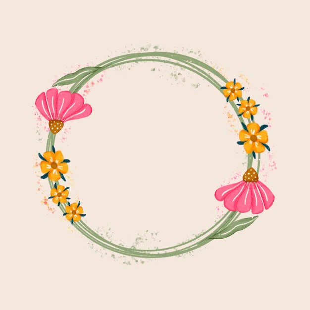 Fiori cornice cerchio disegno a mano acquerello