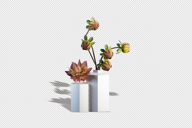 Fiori di ortensia nell'arredamento del vaso in rendering 3d