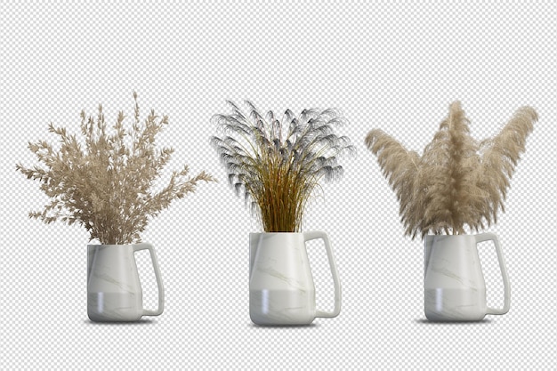 Fiori in vaso nella rappresentazione 3d isolata