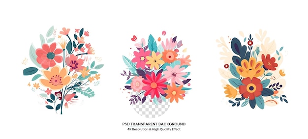 Fiori multicolori in stile folk scandinavo isolati su sfondo bianco trasparente