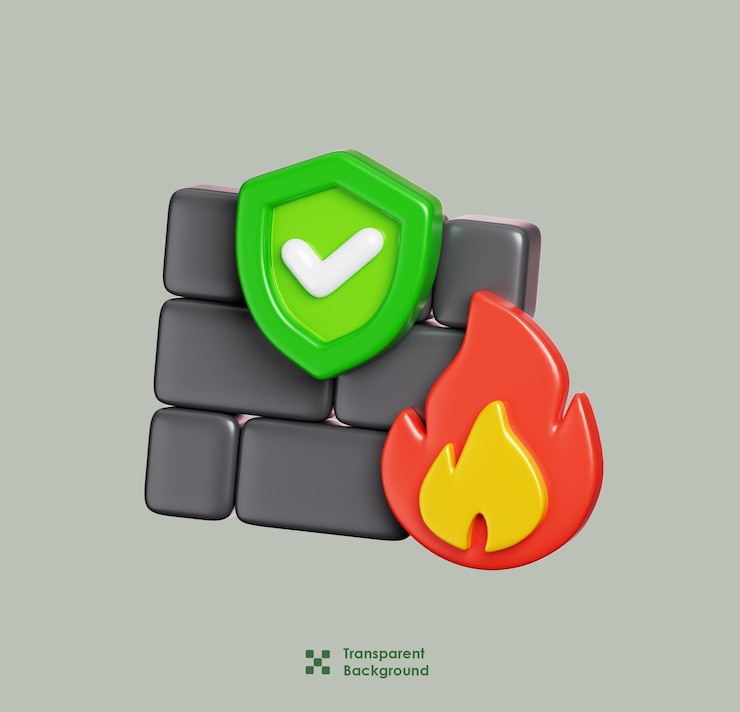 PSD firewall con escudo de protección aislado ícono de seguridad de red de computadora ilustración 3d