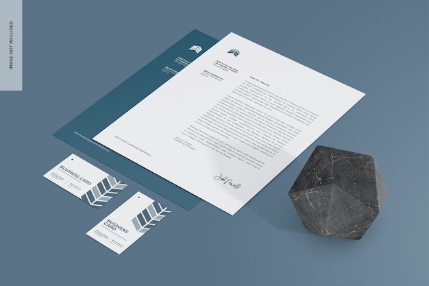 Firmenbriefköpfe mit Visitenkarten Mockup Seitenansicht