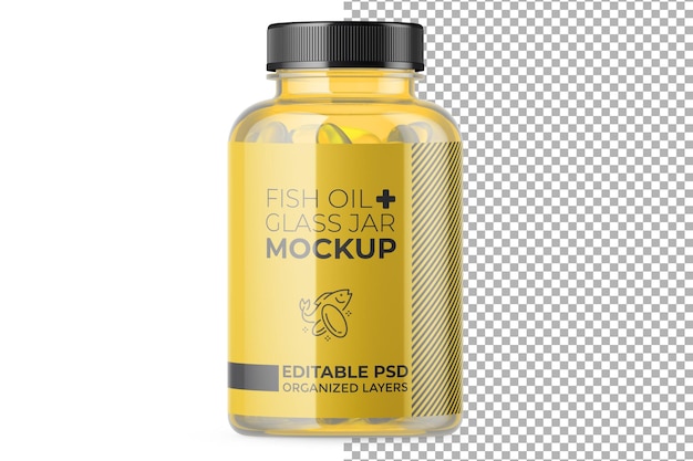 Fischölkapseln Klarglasglas Mockup PSD