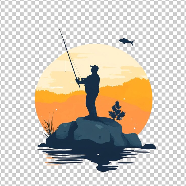 PSD fishing man silhouette