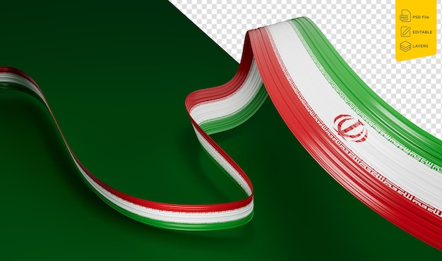 Fita acenando com bandeira do Dia da Independência do Irã Banner em fundo verde ilustração 3d