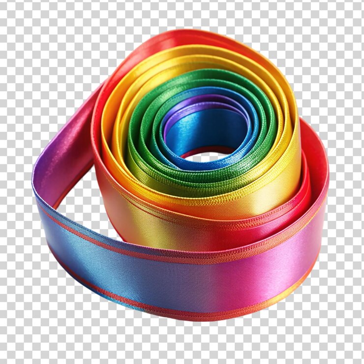 PSD fita de cetim multicolor enrolada isolada sobre um fundo transparente