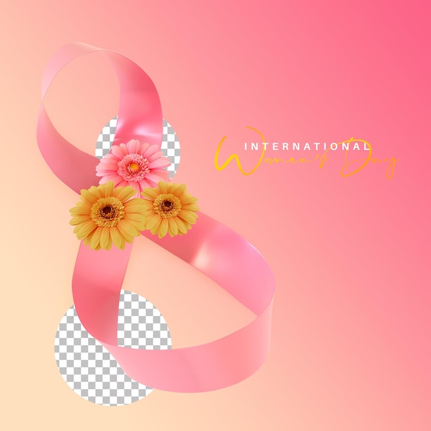 PSD fita dobrada com flor para renderização em 3d de celebração do dia internacional da mulher