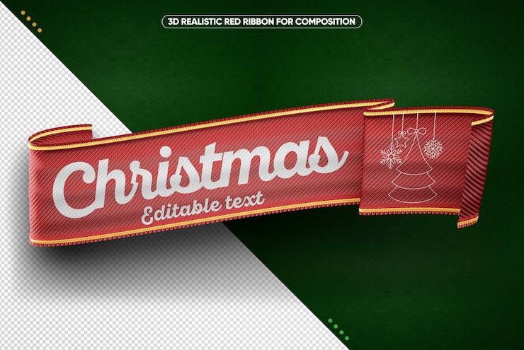 PSD fita vermelha 3d de feliz natal realista para maquiagens