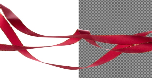 fita vermelha longa e reta voar no ar com rolo curvo brilhante fita vermelha para presente presente festa de aniversário para envolver decorar e enrolar curva longa e reta fundo branco isolado