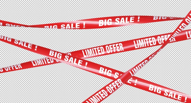 Fitas vermelhas texto grande venda e oferta limitada 3d