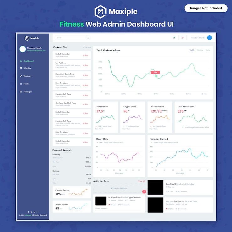 PSD fitness admin dashboard benutzeroberfläche
