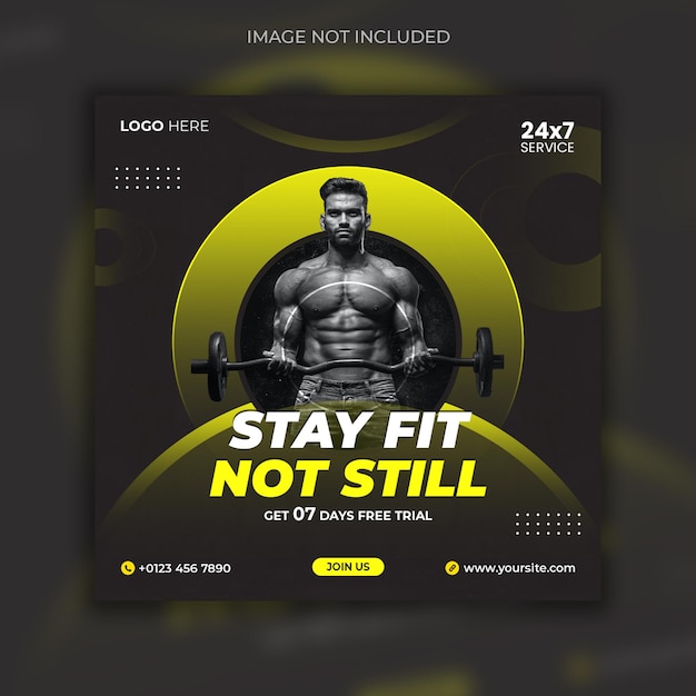 Fitness e palestra social media instagram post e design flyer quadrato
