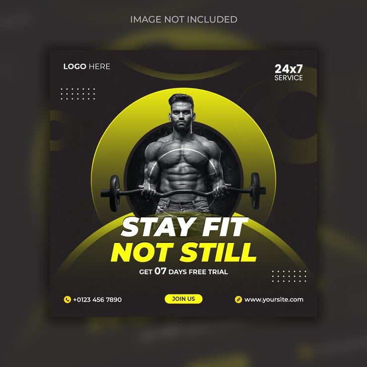 Fitness e palestra social media instagram post e design flyer quadrato
