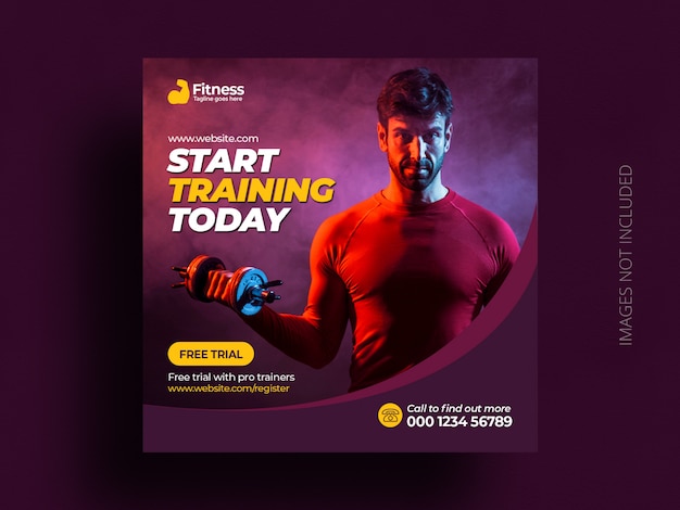 Fitness-fitnessstudio social media post banner quadratische flyer vorlage