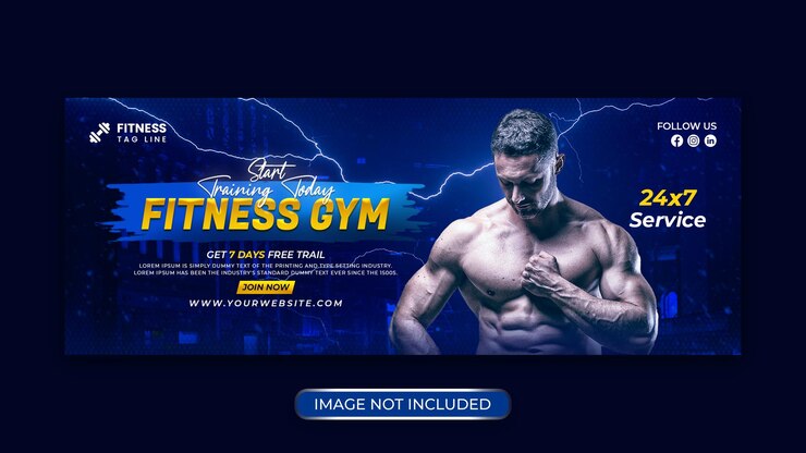 Fitness gym flyer facebook cover design or web banner template Premium Psd