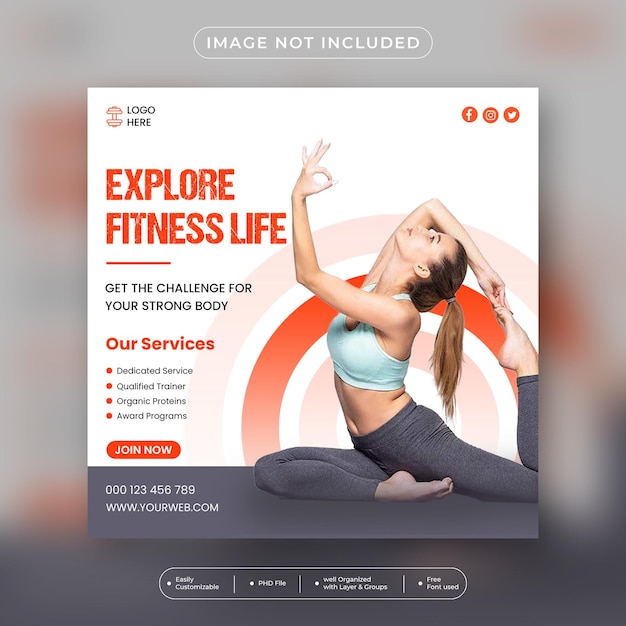 PSD fitness gym flyer social media post