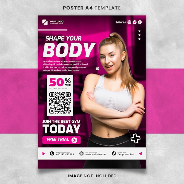 Fitness Gym Shape Your Body Affiche Et Brochure Modèle Rose Prêt à Imprimer