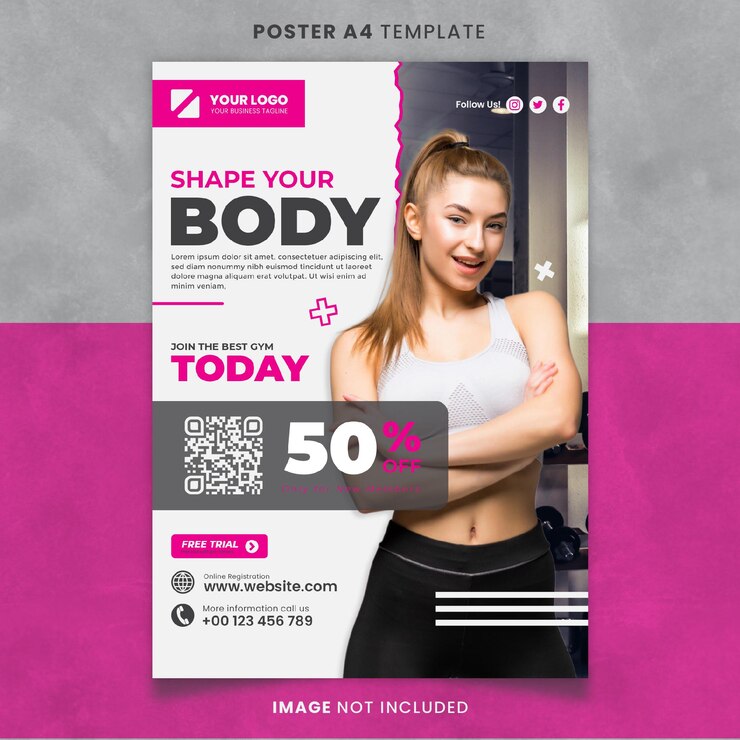 PSD fitness gym shape your body affiche et brochure modèle rose prêt à imprimer