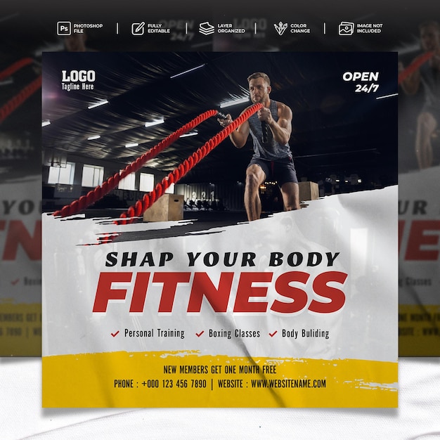 Fitness gym social media post banner