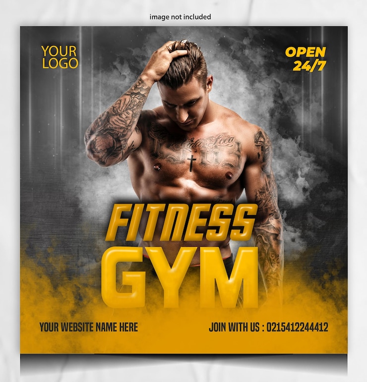 PSD fitness gym social media poster design template