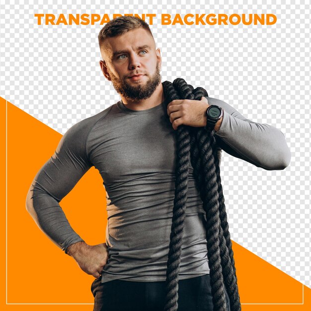Fitness-Mann trainiert im Fitnessstudio mit durchsichtigem Hintergrund