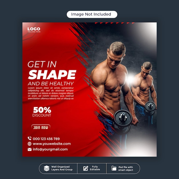 fitness mídia social modelo de design de banner da web