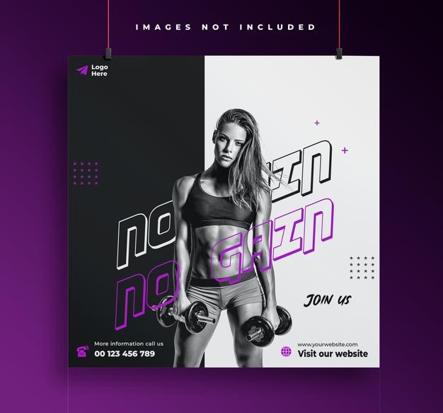 Fitness o palestra social media Instagram post o modello di banner web quadrato