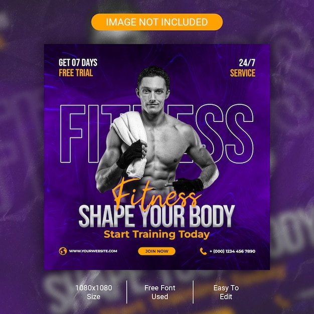 Fitness- oder Fitnessstudio-Werbeflyer und Instagram-Social-Media-Beitrag