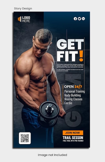 Fitness de la salle de sport Des publicités d'affichage d'histoires sur les médias sociaux Design de modèle PSD