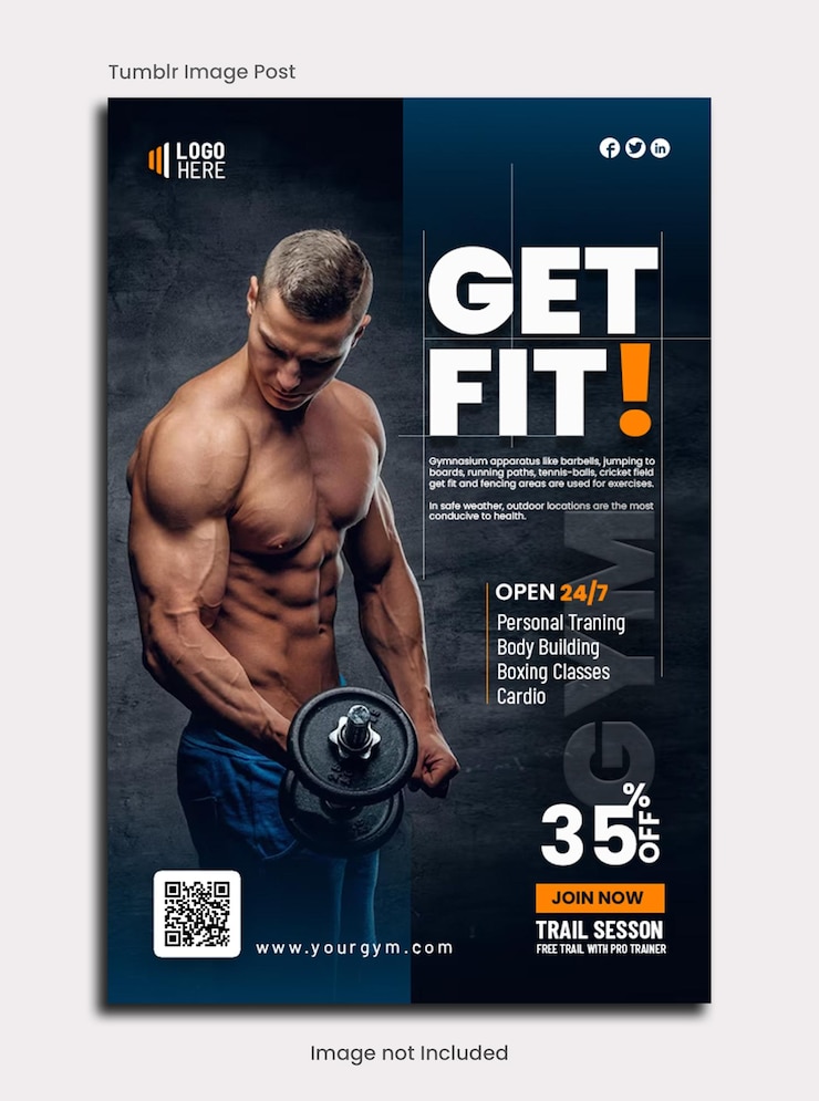PSD fitness de salle de sport tumblr image post afficher des publicités conception modèle psd