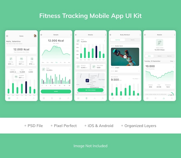 PSD fitness tracking mobile app ui-kit