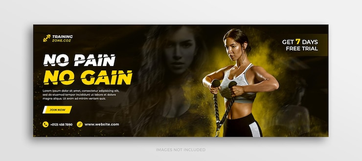 PSD fitness-training und fitness-workout facebook-timeline-cover oder social-media-web-banner-vorlage