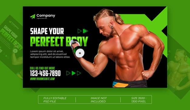 PSD fitness- und fitness-web-banner-landingseite entwurfsvorlage