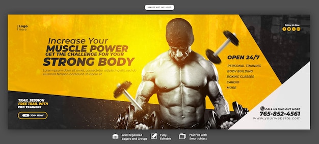 PSD fitness- und fitnessstudio-banner-vorlage für facebook-cover