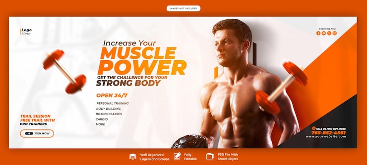 PSD fitness- und fitnessstudio-banner-vorlage für facebook-cover