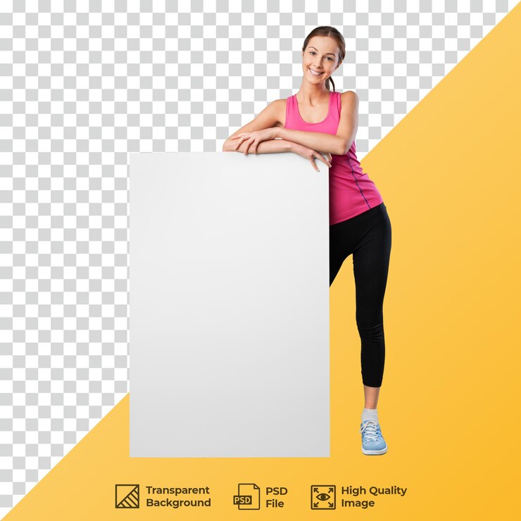 PSD fitness women holding sign board