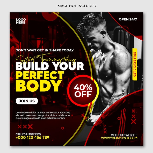 Fitnessstudio fitness instagram social media post template design