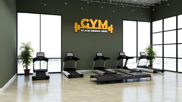 Fitnessstudio-logo-mockup im modernen fitnessraum