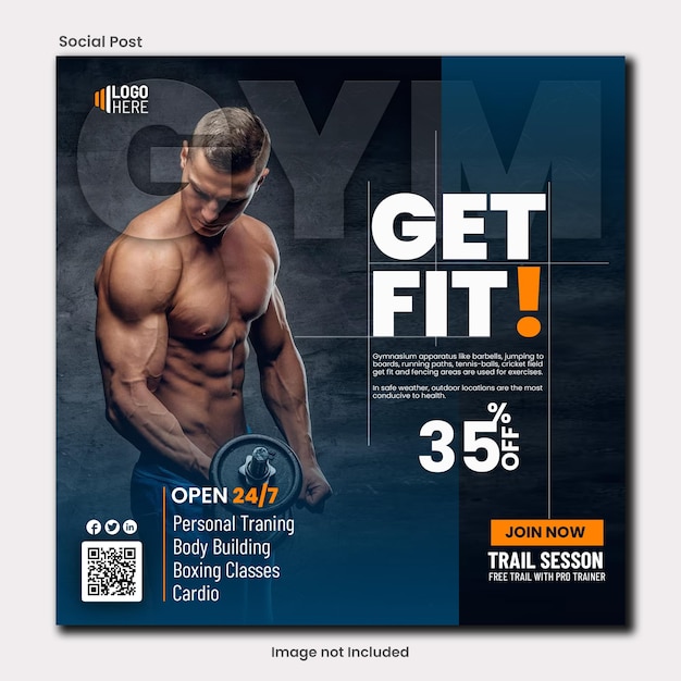 Fitnessstudio social-media-anzeigen-design psd-vorlage