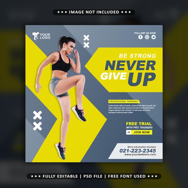 Fitnessstudio und fitness flyer social media post banner vorlage