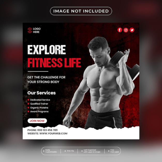 Fitnessstudio und fitness social media post banner