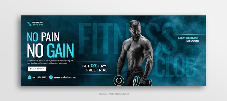 PSD fitnesstraining und fitnesstraining, facebook-timeline-cover oder social-media-webbanner-vorlage